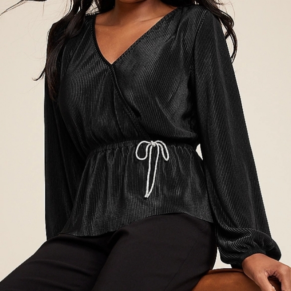 Plisse Faux Wrap Peplum Blouse - Picture 3 of 13
